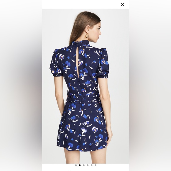 Self Portrait Navy Botanical Printed Mini Dress - Picture 2 of 6